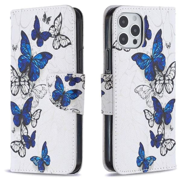 Lompakkokotelo iPhone 14 Pro Max - Siniset Ja Valkoiset Perhoset