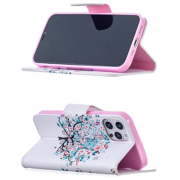 Lompakkokotelo iPhone 14 Pro Max - Värikäs Puu