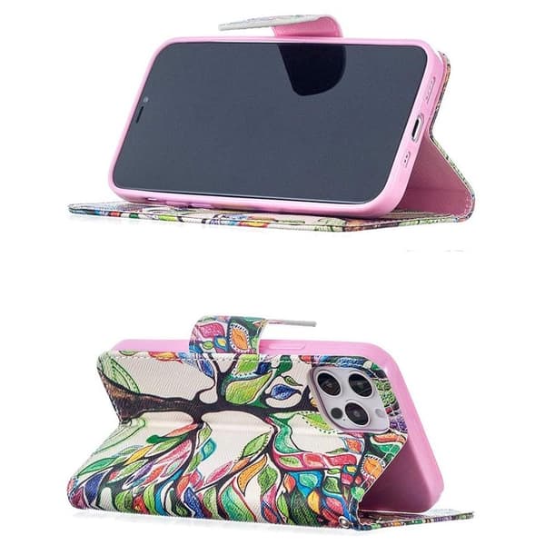Lompakkokotelo iPhone 14 Pro Max - Värikäs Puu