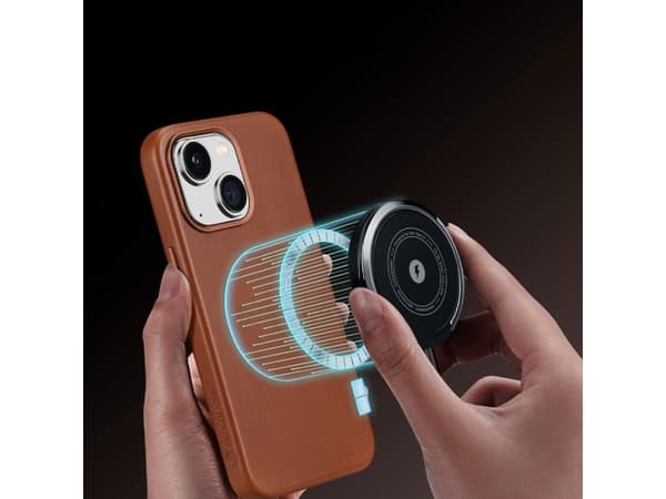 Dux Ducis Naples iPhone 14 Plus-deksel magnetisk skinn MagSafe-deksel brun
