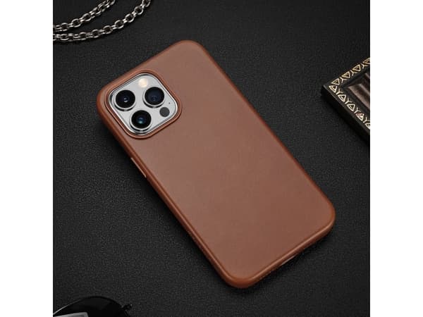 Dux Ducis Naples-deksel iPhone 14 Pro Max magnetisk skinn MagSafe-deksel brun
