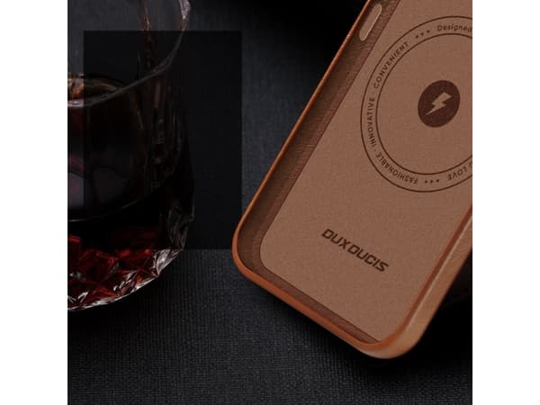 Dux Ducis Naples-deksel iPhone 14 Pro Max magnetisk skinn MagSafe-deksel brun