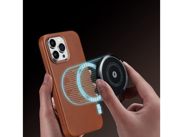 Dux Ducis Naples-deksel iPhone 14 Pro Max magnetisk skinn MagSafe-deksel brun