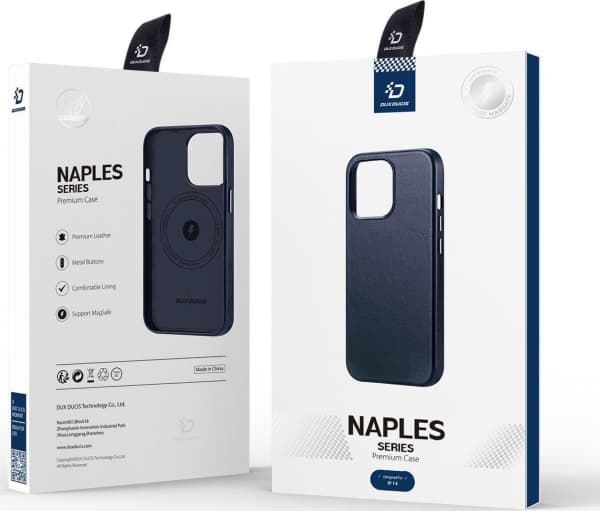 Dux Ducis Naples deksel til iPhone 14 magnetisk skinnveske MagSafe blå