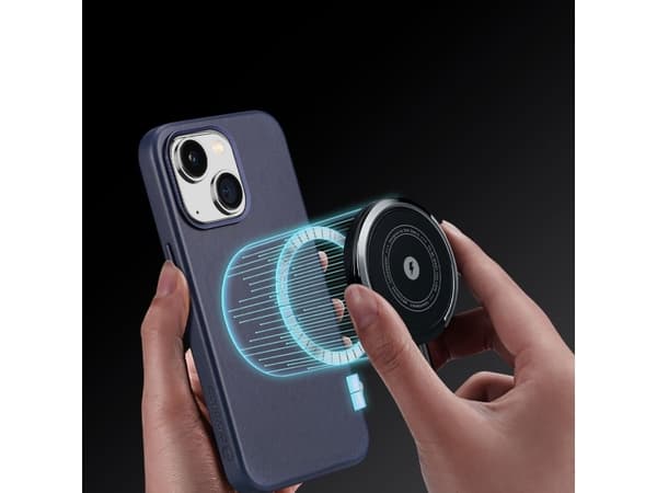 Dux Ducis Naples deksel til iPhone 14 magnetisk skinnveske MagSafe blå