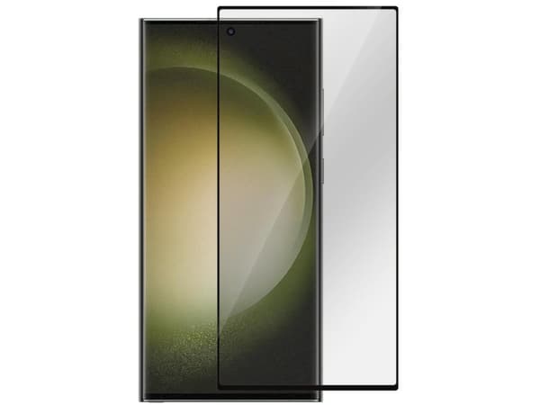 eSTUFF Titan Shield - Skjermbeskyttelse for mobiltelefon - bøyd kant - glass - rammefarge svart - for Samsung Galaxy S23 Ultra