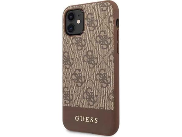 Guess-fodral till iPhone 11 GUHCN61G4GLBR Brunt hårt fodral 4G PU Metallic Logo