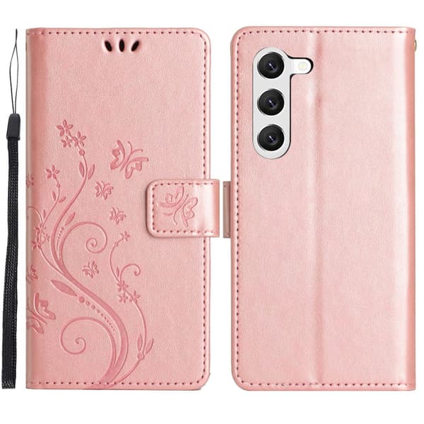 Läderfodral Fjärilar Samsung Galaxy S23 Roséguld