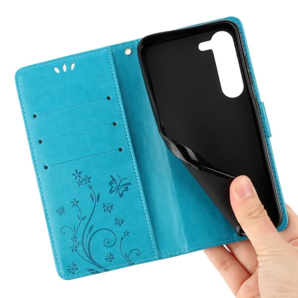 Läderfodral Fjärilar Samsung Galaxy S23 Blå