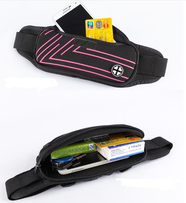 Sporty midjeveske med striper, Rosa