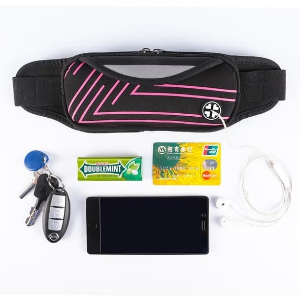 Sporty midjeveske med striper, Rosa