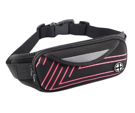 Sporty midjeveske med striper, Rosa