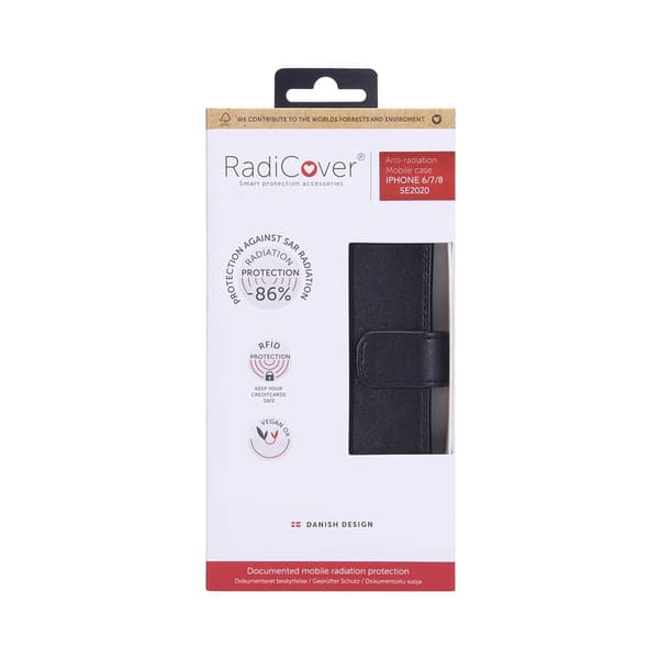 Radicover Strålingsbeskyttelse Mobiletui PU iPhone 6/7/8/SE Flipcover Svart