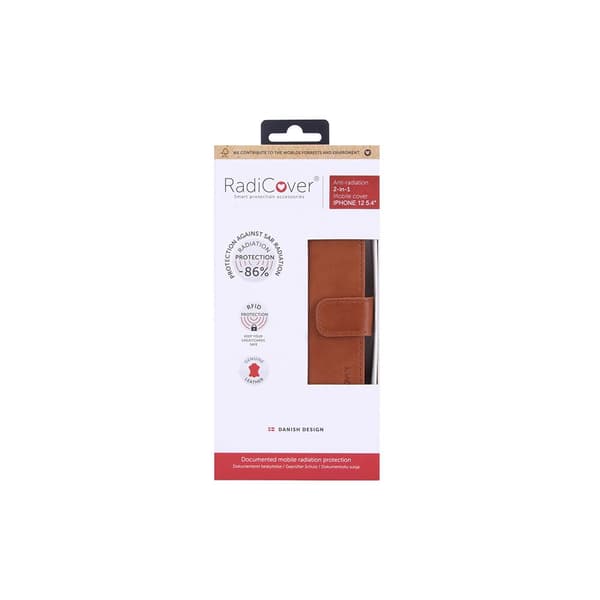 Radicover Strålingsbeskyttende Wallet Læder iPhone 12 Mini 2in1 Exclusive RFID Brun