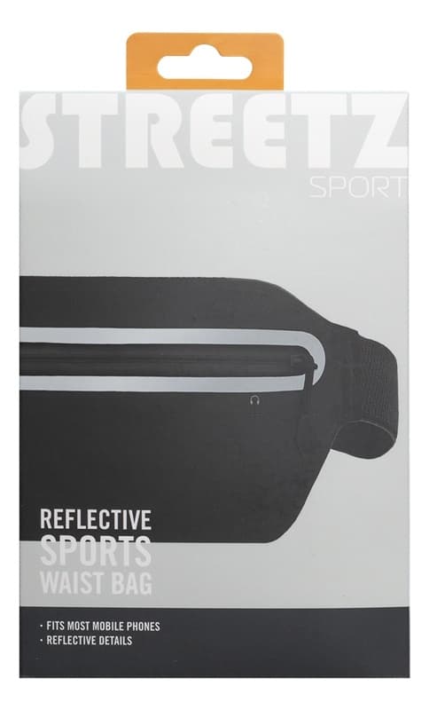 Streetz Sportsbelteveske, refleks, passer til de fleste mobiltelefoner, svart