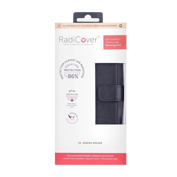 Radicover Strålingsbeskyttende Wallet PU Samsung A72 Flipcover RFID Sort