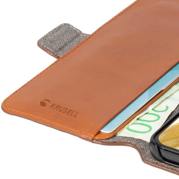 Krusell Leather Phone Wallet Galaxy S22 Cognac