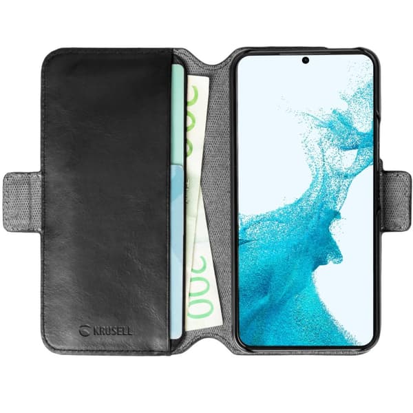 krusell Leather Phone Wallet Galaxy S22+ Svart