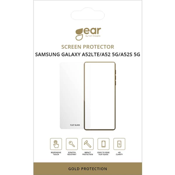 GEAR Glass Prot. Flat Case Friendly 2.5D GOLD Samsung A52 LTE/A52 5G/A52S 5G