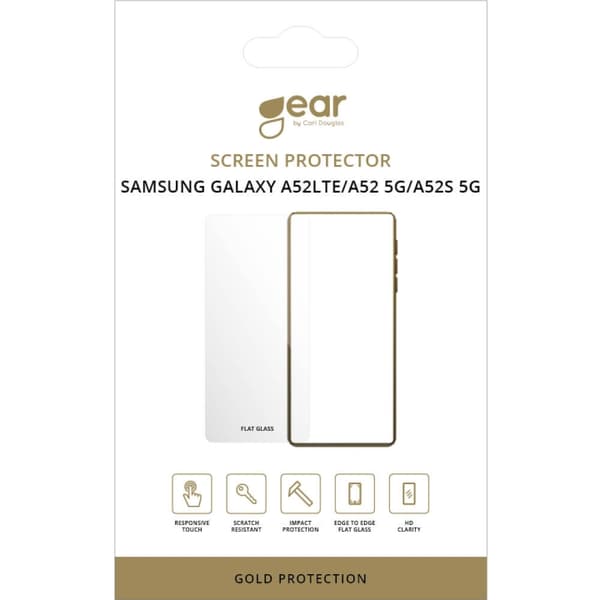 GEAR Glass Prot. Flat Case Friendly 2.5D GOLD Samsung A52 LTE/A52 5G/A52S 5G