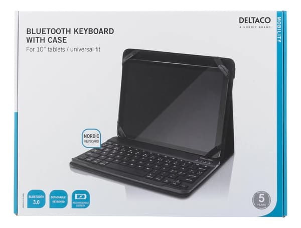 DELTACO suojus ja Bluetooth näppäimistö 10" tableteille, musta