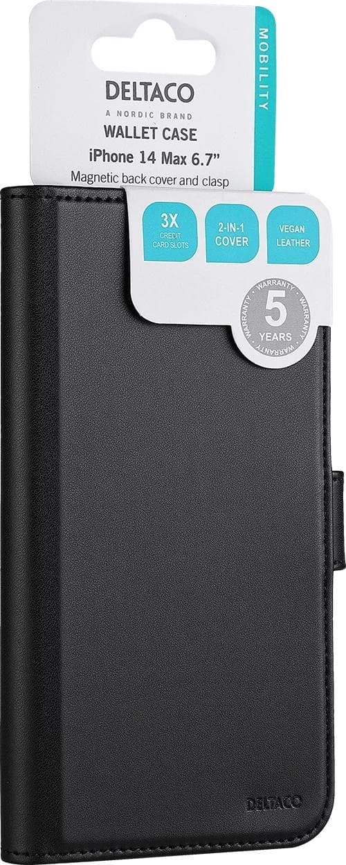 DELTACO plånboksfodral 2-i-1, iPhone 14 Pro Max magnetiskt skal, svart