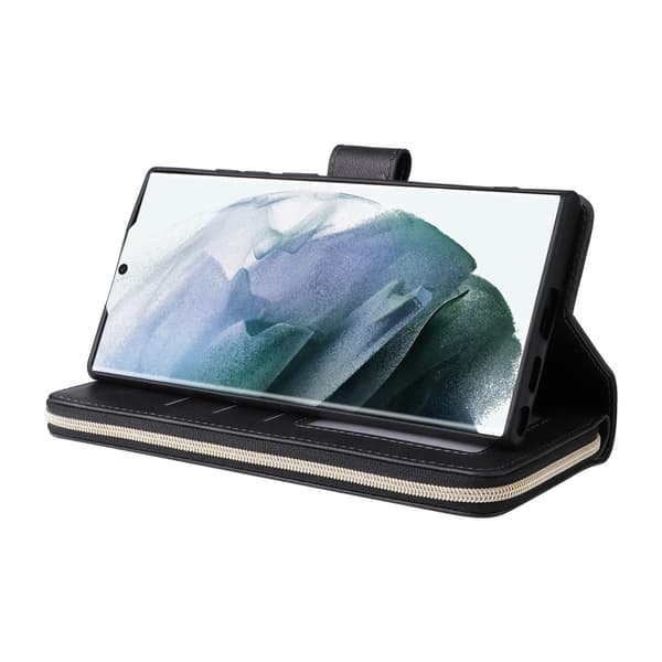 Zipper Magnet Leather Wallet Samsung Galaxy S23 Ultra Svart
