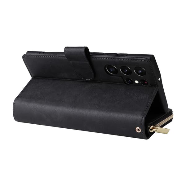 Zipper Magnet Leather Wallet Samsung Galaxy S23 Ultra Svart