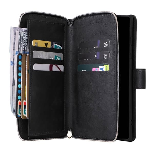 Zipper Magnet Leather Wallet Samsung Galaxy S23 Ultra Svart