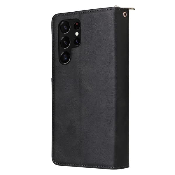 Zipper Magnet Leather Wallet Samsung Galaxy S23 Ultra Svart