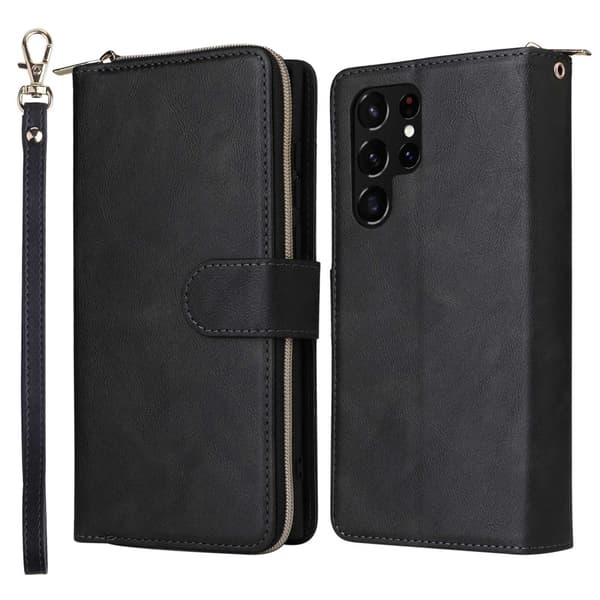 Zipper Magnet Leather Wallet Samsung Galaxy S23 Ultra Svart