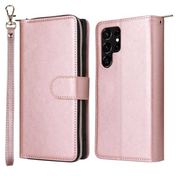 Zipper Magnet Leather Wallet Samsung Galaxy S23 Ultra Roséguld