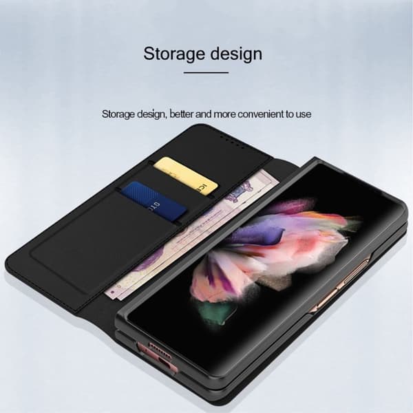 Äkta Läderfodral Samsung Galaxy Z Fold 4 Svart
