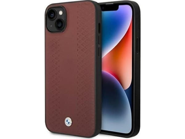 BMW BMHCP14S22RFGR case iPhone 14 / 15 / 13 6.1" burgundy Leather Diamond Pattern