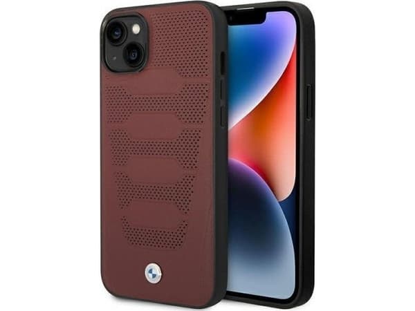 Veske til BMW BMHCP14S22RPSR iPhone 14 6,1 tommer Burgundy / Burgundy Leather Sete Mønster