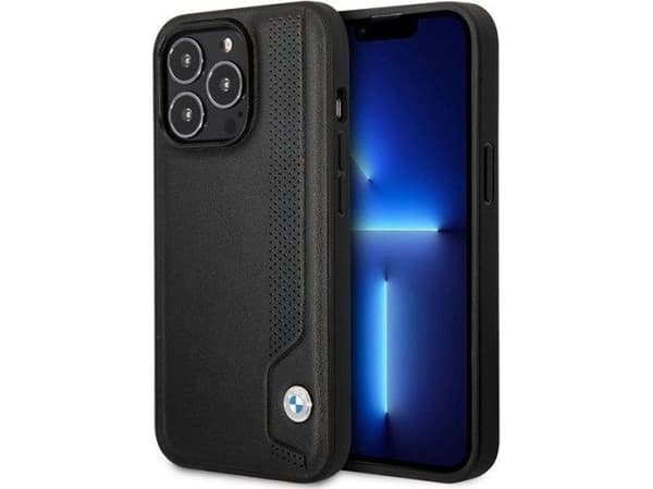 BMW BMHCP14X22RBDK case iPhone 14 Pro Max 6.7" black/black hardcase Leather Blue Dots