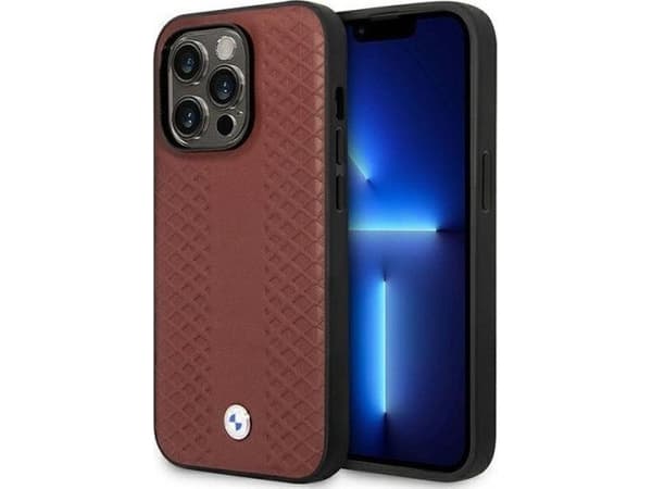 BMW BMHMP14L22RFGR case iPhone 14 Pro 6.1" burgundy/burgundy Leather Diamond Pattern MagSafe
