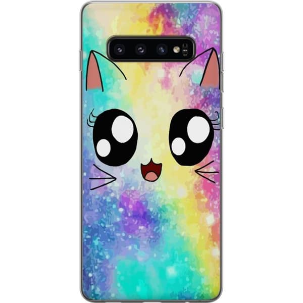 Samsung Galaxy S10 Gjennomsiktig deksel Søt Katt Galakse