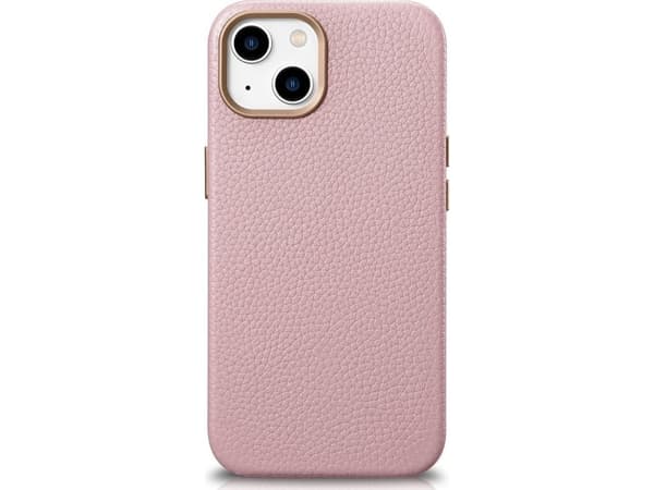 "iCarer Litchi Premium läderfodral för iPhone 14 Magnetiskt läderfodral med MagSafe rosa (WMI14220709-PK)