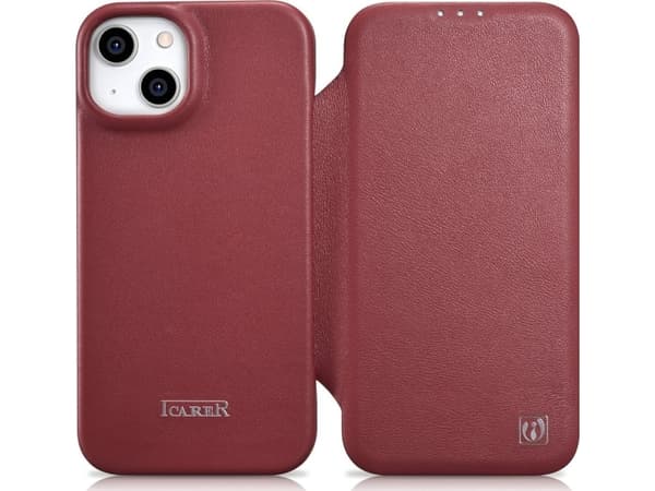"iCarer CE Premium Nahkakotelo iPhone 14 Plus Magneettinen Flip Nahkakotelo MagSafe Punainen (WMI14220715-RD)