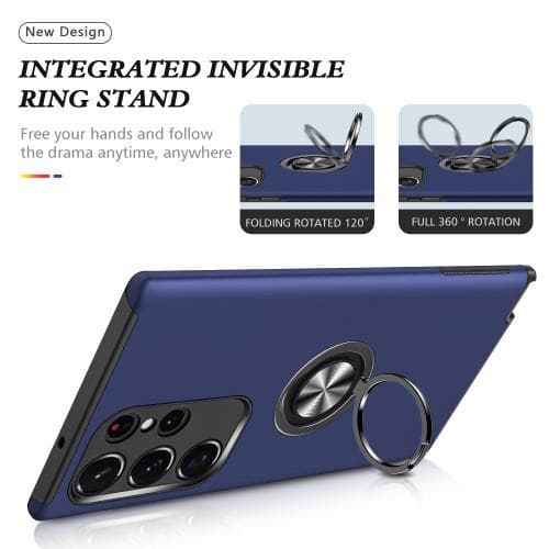 Samsung Galaxy S23 Ultra Fingerring Kickstand Hybrid Taske - Blå
