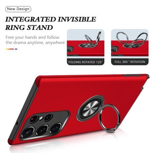 Samsung Galaxy S23 Ultra Fingerring Kickstand Hybrid Taske - Rød