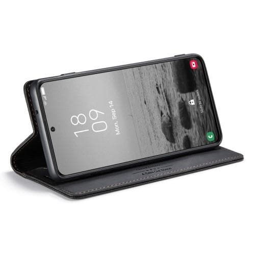 AUTSPACE A01 Retro tegnebog taske til Samsung Galaxy S23 - Sort