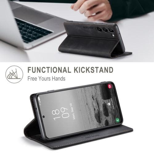 AUTSPACE A01 Retro tegnebog taske til Samsung Galaxy S23 - Sort