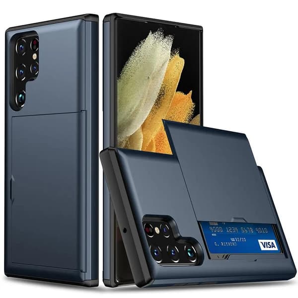 Galaxy S22 Ultra 5G Slide Korthållare Skal - Mörkblå
