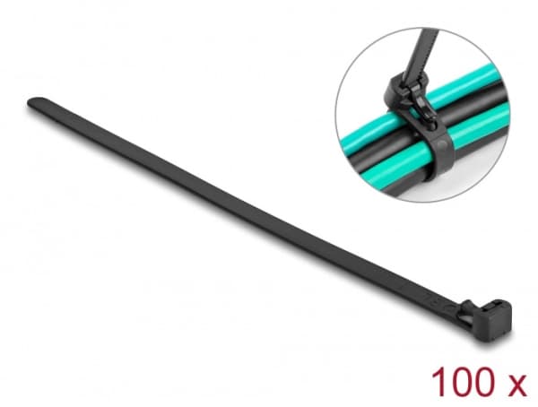 Delock - Kabelfestebånd - heat resistant, reusable - 20 cm - svart (en pakke 100)