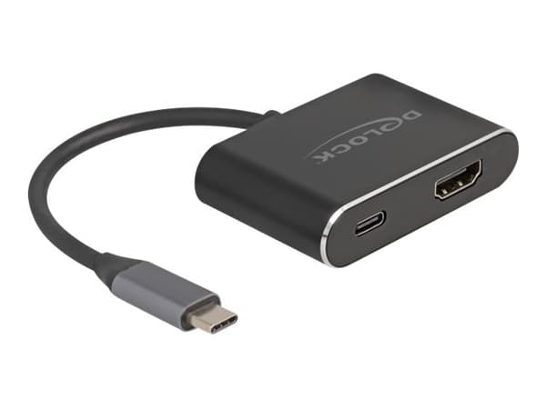 Delock - Videokort - 24 pin USB-C hane till HDMI, 24 pin USB-C hona - 15 cm - svart - USB-strömförsörjning (100W), stöd för 8K50/60 Hz (7680 x 4320)