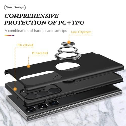 Samsung Galaxy S23 Ultra Fingerring Kickstand Hybrid Taske - Sort