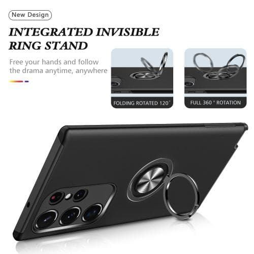 Samsung Galaxy S23 Ultra Fingerring Kickstand Hybrid Taske - Sort