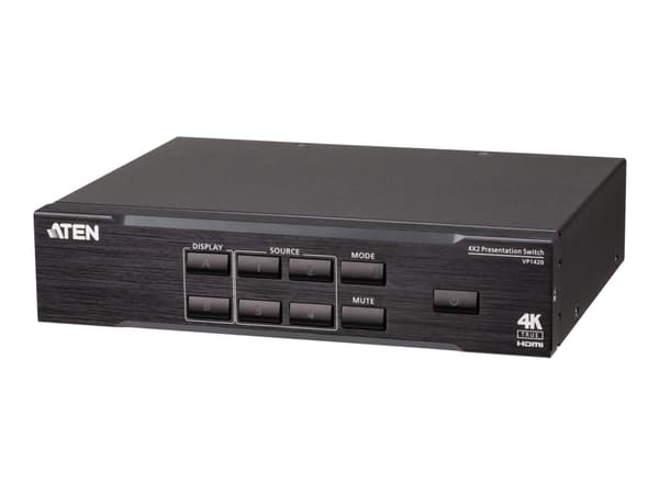 ATEN VP1420 4 x 2 True 4K Presentation Matrix Switch - Video-/ljudomkopplare - skrivbordsmodell